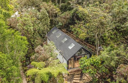 an overhead view of a house in the forest at Ecoluxury Glamping in San Antonio de Pereira