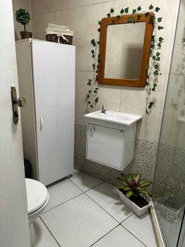 a bathroom with a sink and a mirror at Hotel Cidade Imperial in Petrópolis