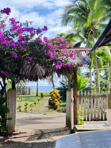 El ValleにあるCabañas Arrecifesの紫の花の木の柵の庭