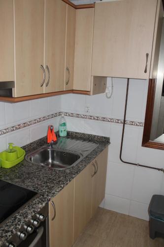 een keuken met een wastafel en een aanrecht bij CAMINO INGLES Habitación Luxe doble Baño y cocina in A Coruña