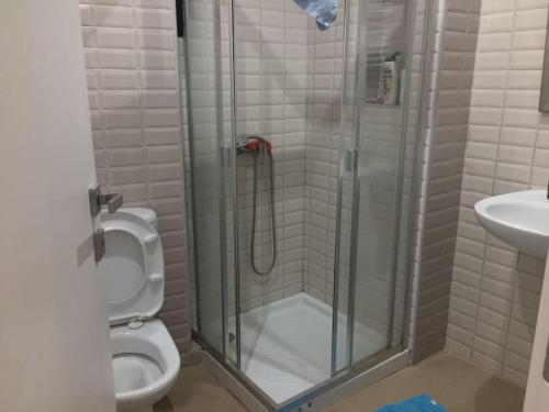ガマルトにあるVilla Gammarth Supérieurのバスルーム(シャワー、トイレ、洗面台付)