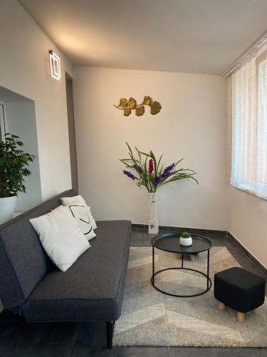 a living room with a couch and a table at 3 Apartments in 1 location in Prague