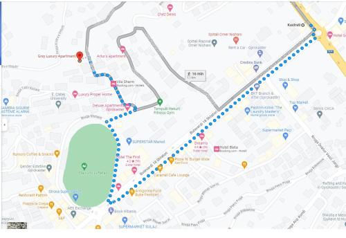 a map of a subway line with stations at Grey Luxury Apartment in Gjirokastër