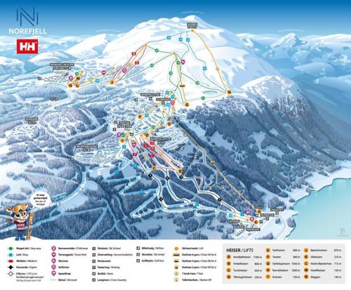 a map of a ski resort in the snow at Ski in/out, amazing views, 3 bedrooms in Noresund