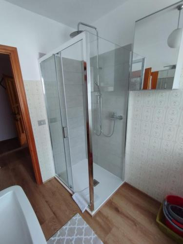 eine Dusche mit Glastür im Bad in der Unterkunft Ca Bellavista in Chiesa in Valmalenco