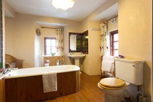 a bathroom with a tub and a toilet and a sink at The Manor at Plane Castle in Falkirk