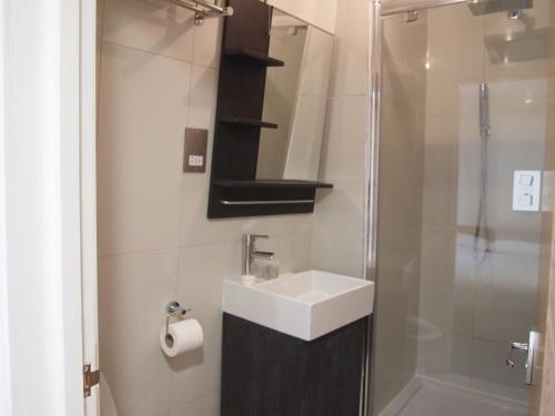 a bathroom with a sink and a shower at Earls Court Garden Hotel in London