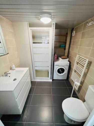 une salle de bain avec un lavabo et une machine à laver dans l'établissement La Maison du Bastion - Gravelines centre, à Gravelines