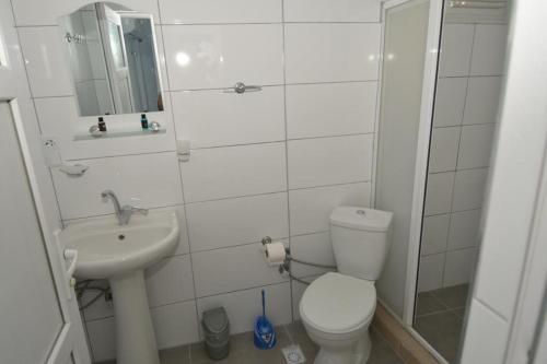Baño pequeño con aseo y lavamanos en GREEN GARDEN ALLGAU HOTEL, en Pamukkale