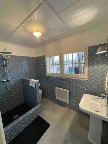 a bathroom with a sink and a toilet at Cottage de la Risle in Pont-Audemer
