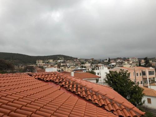 a view of a red tile roof of a city at Marathon VS LUXURY VILLA in Grammatiko