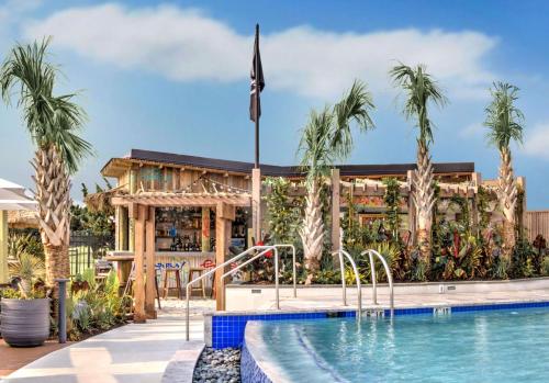 uma piscina num resort com palmeiras em Embassy Suites By Hilton Virginia Beach Oceanfront Resort em Virginia Beach