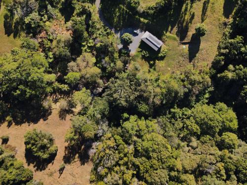 an overhead view of a forest with a house in the middle at Waterfall Lodge in Carool