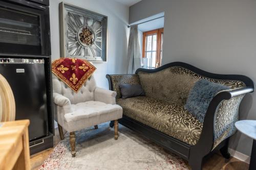 un salon avec un canapé et une chaise dans l'établissement Appartement des chevaliers - Designed by C.M, à Sélestat