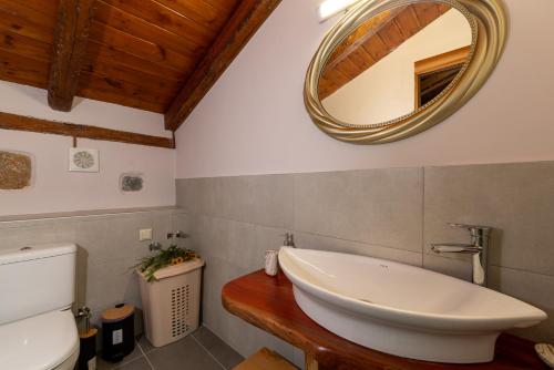 a bathroom with a sink and a mirror on the wall at PRINOS GARDEN in Farsáron