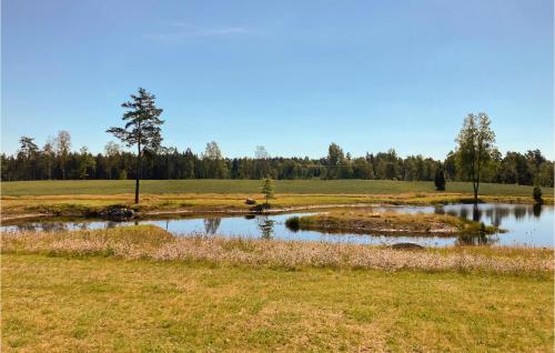 a pond in a field with trees in the background at 3 Bedroom Awesome Home In Vittsjö in Vittsjö