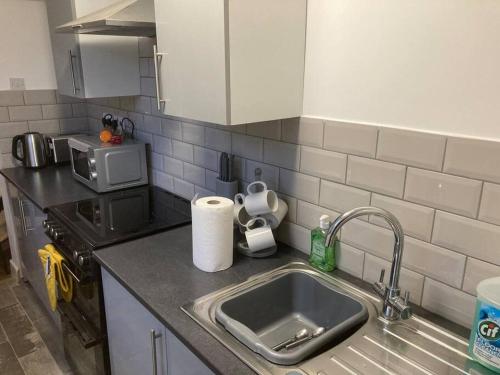 - une cuisine avec un évier et un comptoir dans l'établissement Trent Bridge house, à Nottingham