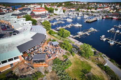 an aerial view of a marina with boats in the water at Scandic Laholmen in Strömstad