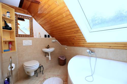 a bathroom with a toilet and a sink at Homestay Vito by Lake in Bled