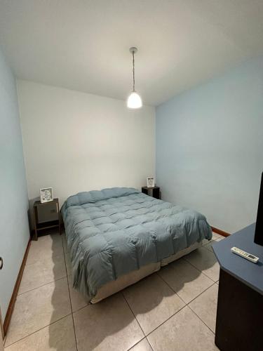 1 dormitorio con 1 cama en una habitación blanca en Dpto en el corazon de Mendoza en Mendoza