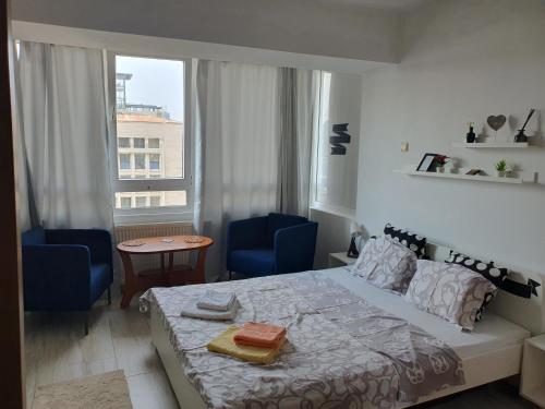 Ένα ή περισσότερα κρεβάτια σε δωμάτιο στο Calea Victoriei Studio