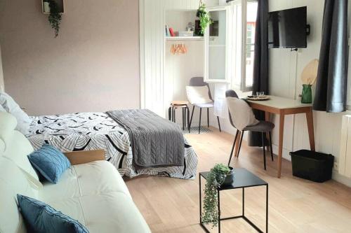 studio cosy 1er centre Laval vu château et jardin