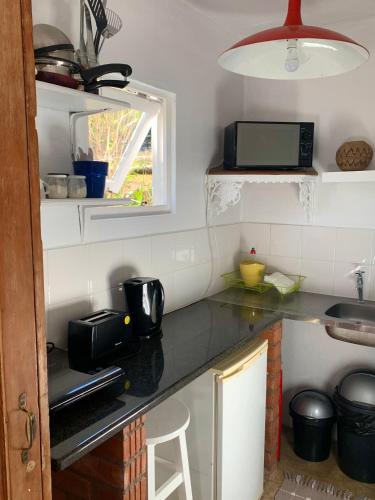 a kitchen with a counter top with a microwave at The Knoll Historic Guest Farm in Hilton