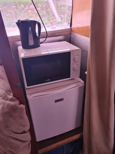 un forno a microonde e una TV sopra una macchina di Bateau a Ouistreham