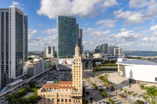 a view of a city skyline with a clock tower at The Elser Hotel Miami in Miami