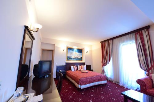 a hotel room with a bed and a television at Hotel Imperial Premium in Timişoara