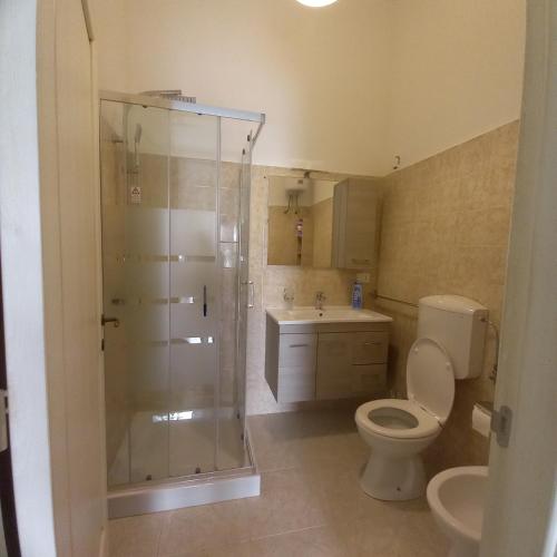 a bathroom with a shower and a toilet and a sink at Lucilla's House in Lido Marini