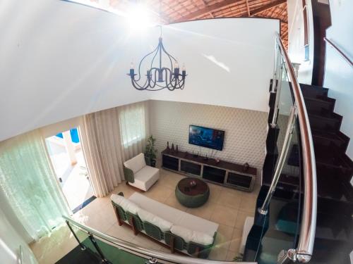 an overhead view of a living room with a chandelier at CASA TORRES in Bonito