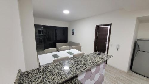 una cucina con piano di lavoro in una camera di Avenida galicia ad Avellaneda