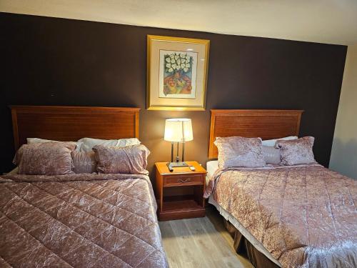 - une chambre avec deux lits et une lampe sur une table dans l'établissement Stardust Motel, à Duncannon