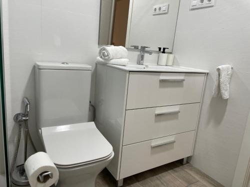 マドリードにあるC1 Madrid, Zona exclusivaの白いバスルーム(トイレ、シンク付)