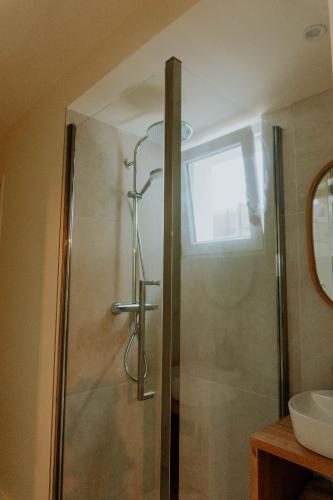 a shower stall in a bathroom with a sink at Studio Palmito in Bidart