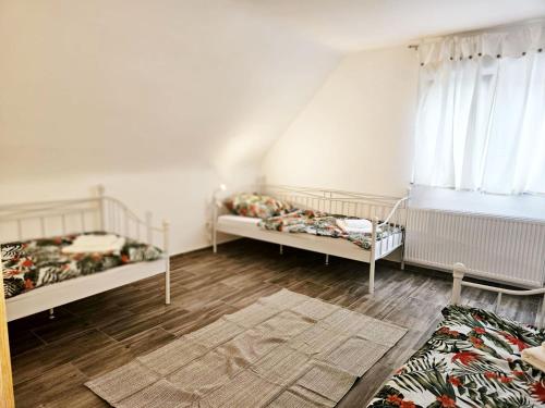 Zimmer mit 2 Etagenbetten und einem Fenster in der Unterkunft Work & Stay in Mannheim in Mannheim