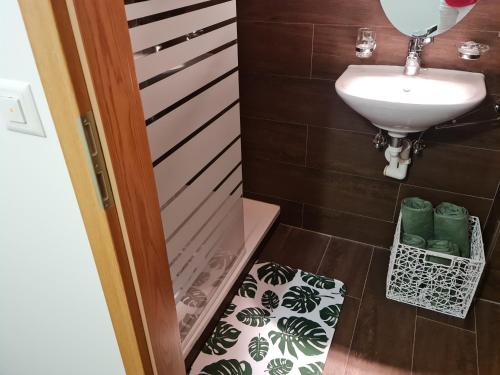 a bathroom with a shower and a sink and a toilet at La Factory in Porrentruy