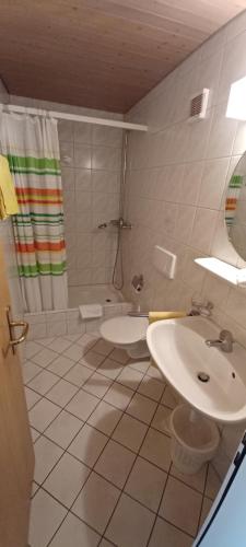 een badkamer met een wastafel, een toilet en een douche bij Hotel / Restaurant Post in Eschlikon