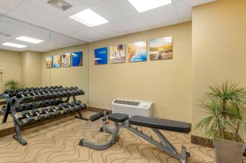 a gym with rows of exercise equipment in a room at Comfort Inn North-Polaris in Columbus