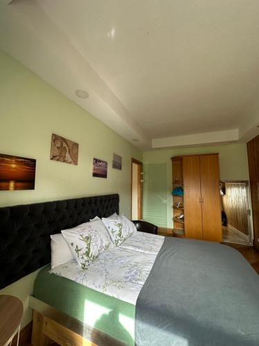 een slaapkamer met een groot bed in een kamer bij ApartmentTallinas70B in Rīga