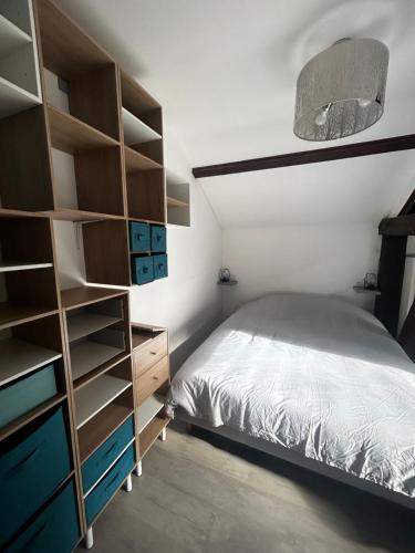 une chambre avec un lit et une étagère dans l'établissement HOTEL DIEU, à Bourges
