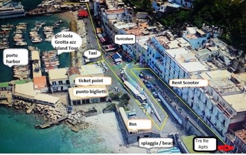 a map of a city with names of buildings at Tre Re Appartamento Matima in Capri