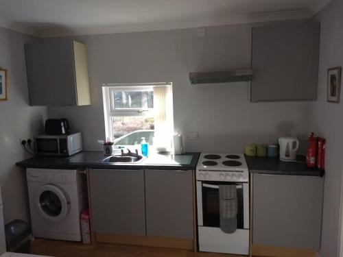 a kitchen with a sink and a stove top oven at The Highland Studio Muir of Ord in Muir of Ord