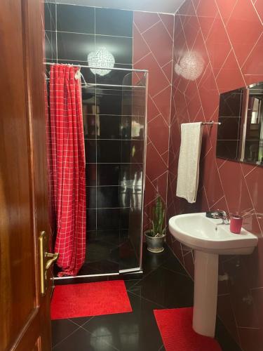 La salle de bains est pourvue d'une douche et d'un lavabo. dans l'établissement Tarrafal House, à Tarrafal