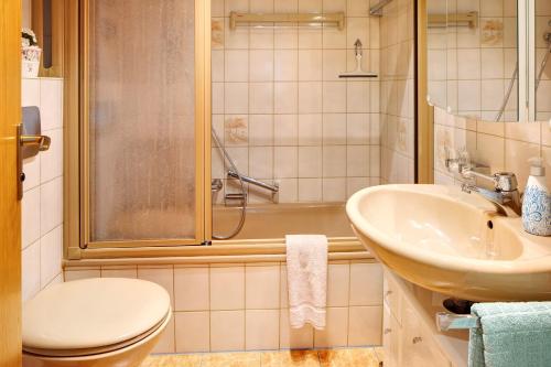 ein Bad mit einem WC, einem Waschbecken und einer Dusche in der Unterkunft Oskar in Titisee-Neustadt