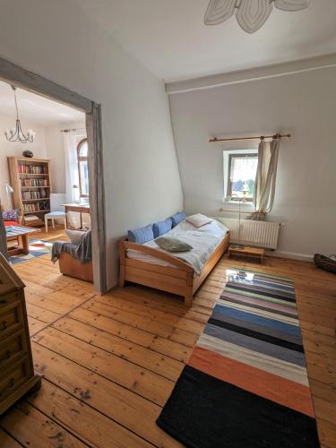 1 dormitorio con 1 cama y sala de estar en Apartment-Mansardwohnung, en Mittweida