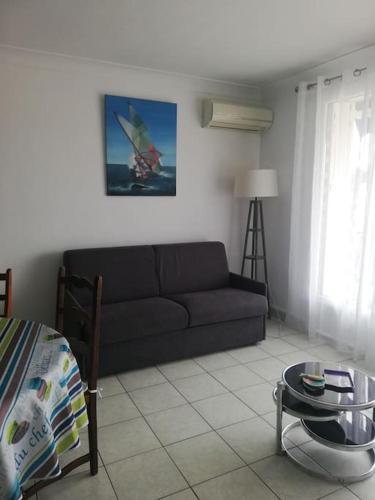 a living room with a couch and a table at Appartement Saint Raphaël in Saint-Raphaël