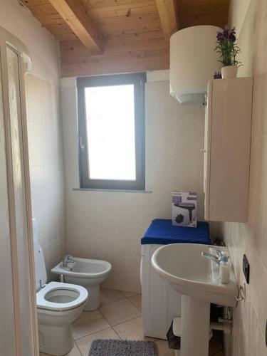 een kleine badkamer met een toilet en een wastafel bij Valtellina Grosotto Holidays in Grosotto