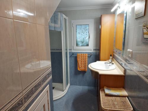 ein Bad mit einem Waschbecken und einer Dusche in der Unterkunft Villa Mercedes in Luarca
